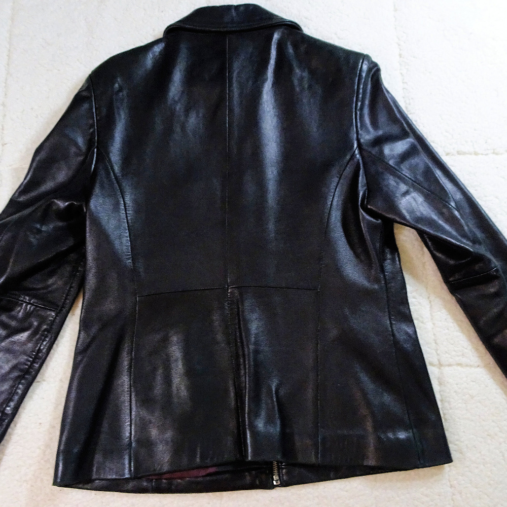 Liz Claiborne Black Leather jacket Petite Large - Picture 2 of 6